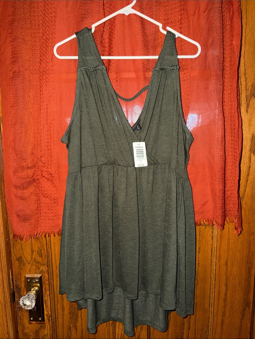 Sleeveless V-Neck Olive Green Babydoll Tank